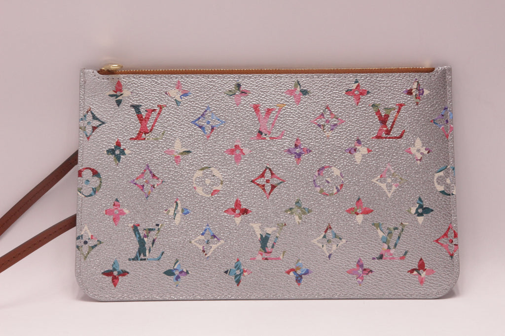 Louis Vuitton Neverfull Pochette Garden Monogram Metallic Silber